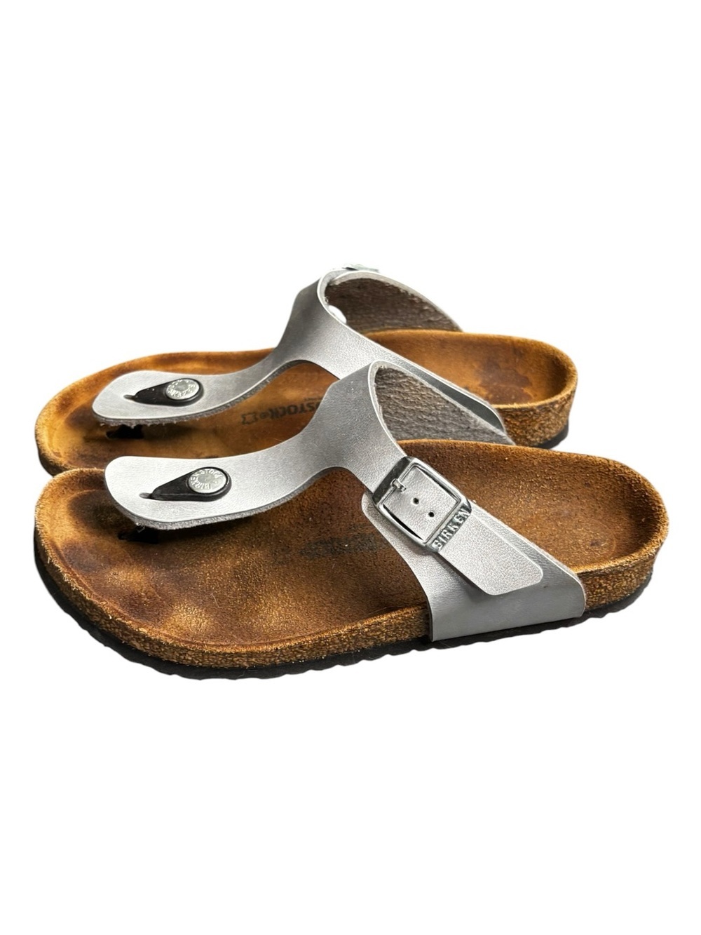 Birkenstock Kids Gizeh Silver Birko-Flor Sandal US Size 2-2.5 33 Silver Leather